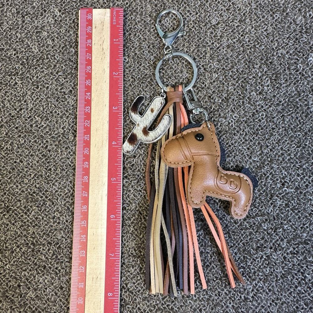 Bag Charm Key NEW Cow Hair Hide Cactus, Brown Pony Horse Arbor Verde - Picture 5 of 10